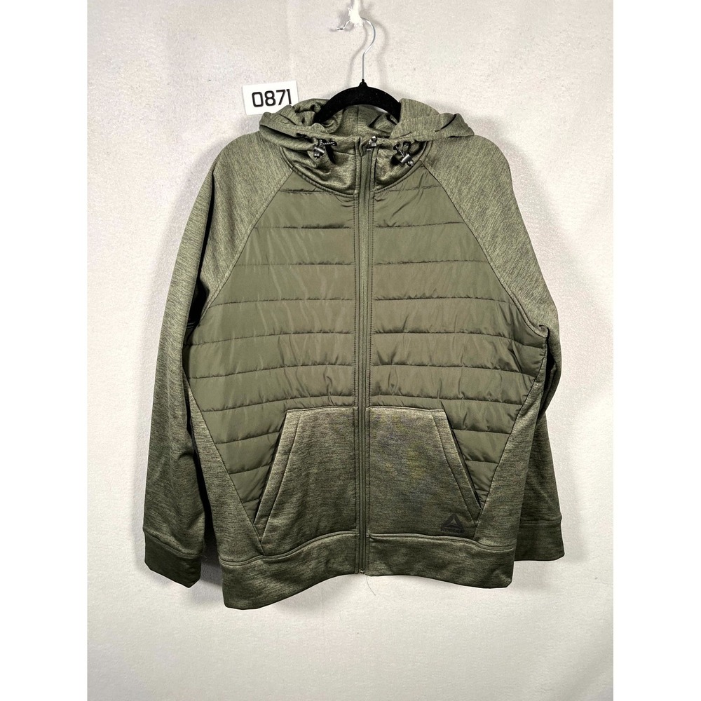 Reebok Active Hybrid‎ Jacket Mens Olive Green Raglan Sleeve Hooded Full Zip